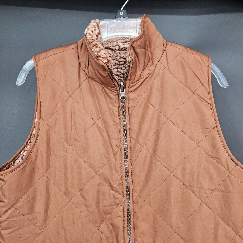 Thread Supply Vest Womens Small Rust Brown Quilt Sherpa Fleece Zip Reversible - Picture 2 of 13
